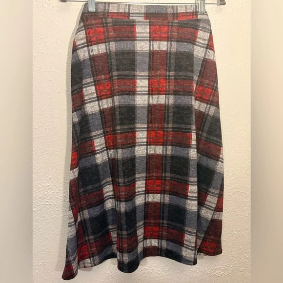 NYCC New York Clothing Co Plaid Midi Skirt Multicolor Womens Sz M Elastic Waist - Picture 2 of 6